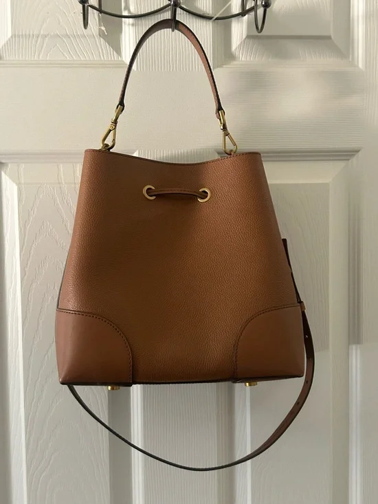 Michael Kors Brown and Black Leather Drawstring Bucket Shoulder Bag - Picture 4 of 5